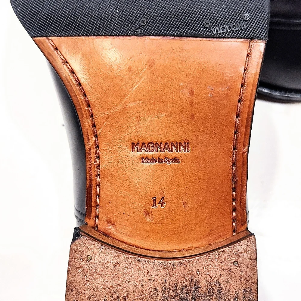 Magnanni Alpin Black Leather Cap Toe Oxford Dress Shoes Men 14M 18437 Made Spain